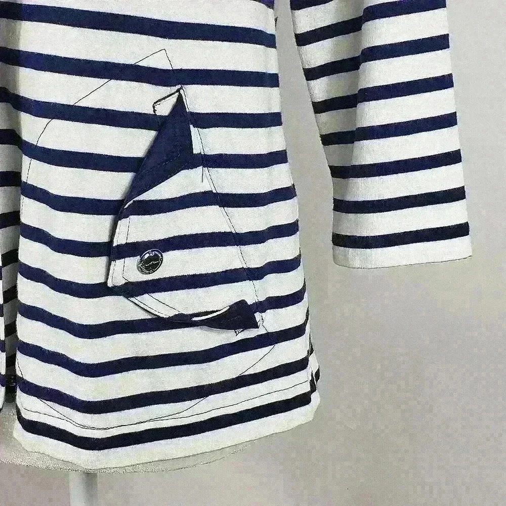 Lauren Ralph Lauren Active Jacket Navy White Stripes 3/4 Sleeves Cotton Size S - Picture 7 of 16